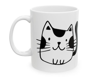 Doodle Cat Coffee Mug | Minimalist Ceramic Cup
