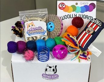 Pre-Made Mini Meowie Box Cat Toy & Treat Gift Set – Supports Animal Welfare