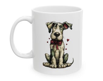 Dog Illustration Coffee Mug | Puppy with Hearts