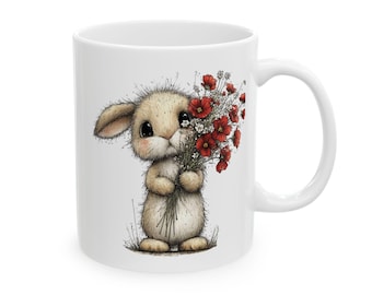 Watercolor Bunny Mug | Woodland Rabbit with Berries