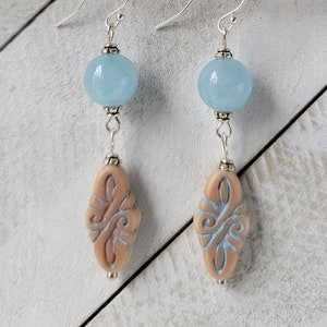Aquamarine Earrings * March Birthstone * Arabesque Turquoise-Washed Beads * Sterling Silver Ear Wires