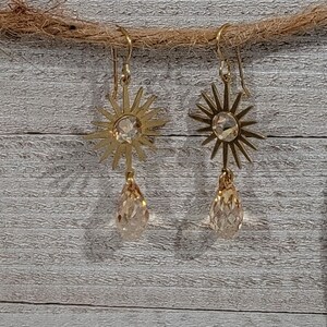 Sun * Brass * Austrian Crystals * Prestige Briolette Crystals * Solid Brass Ear Wires