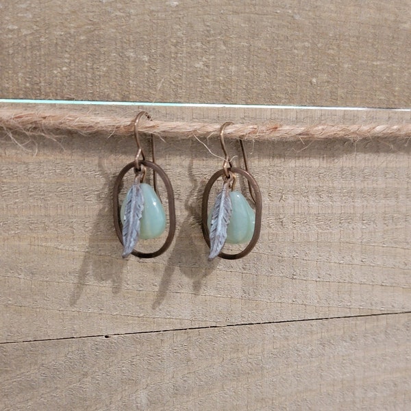 Patina Feather * Hoop * Brass Earrings