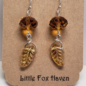 Leaves/Leaf * Yellow Opaque * Austrian Topaz Yellow Crystals * Sterling Silver Ear Wires