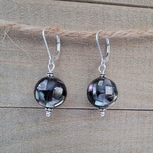 Pearls * Mother of Pearl * Mosaic Black/Brown Beads * Lever Back Sterling Silver Ear Wires