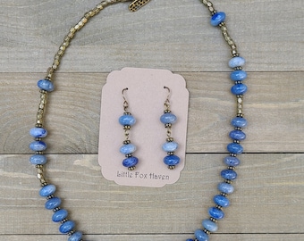 Dumortierite Gemstone * Denim Blue * Brass Necklace/Earrings Set