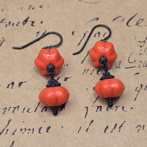 Halloween Fall * Bright Orange Pumpkin Beads * Black Niobium Hypoallergenic Ear Wires