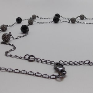 Crystals * Black * Silver Pave * Beaded * Long Chain Necklace