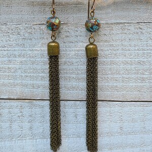Turquoise (Composite) Beads * Solid Brass Chain Dangles * Solid Brass Ear Wires