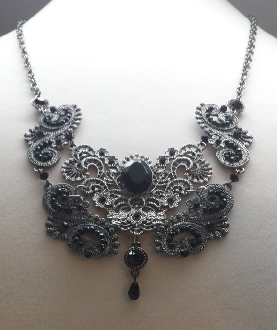 Elegant Two-Tone Black Gunmetal Necklace | Etsy