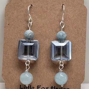 Aquamarine Earrings * March Birthstone * Austrian Square Crystals * Sterling Silver Ear Wires