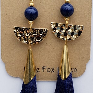 Royal Blue Tassel Fringe Earrings * Austrian * Brass Ear Wires