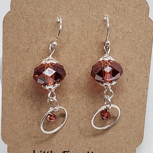 Fall Earrings * Austrian Orangish-Red Crystal Beads * Sterling Silver Rings * Sterling Silver Ear Wires