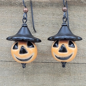 Halloween * Pumpkin Witch Stoneware * Niobium Hypoallergenic Ear Wires