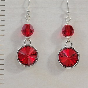 Austrian Rivoli Red Siam Crystal Beads * Silver Bezels * Sterling Silver Ear Wires