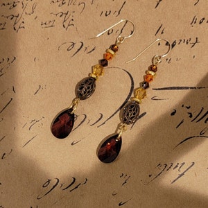 Austrian Crystal Teardrops * Dark Brown * Fall Earrings * Topaz Crystals * 14kt Gold-Filled Ear Wires