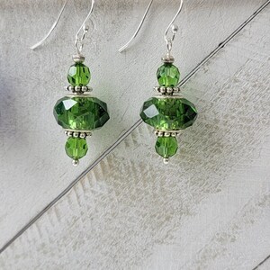 Austrian Green Crystal Earrings * European Beads * Sterling Silver Ear Wires