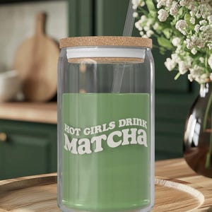 Hot Girls Drink Matcha – Glass Iced Coffee / Matcha Tumbler with Bamboo Lid & Straw