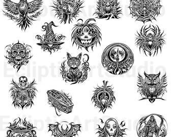 Halloween Tattoo Art PNG Bundle: Tribal Symbols, Dark Art Clipart (Digital Download
