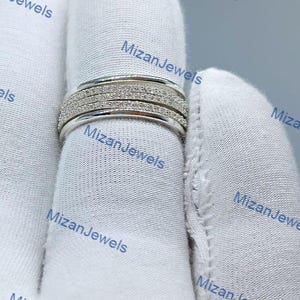 18k Gold Filled Multi Link Connected Ring - Chunky Interlocking Ring, White Topaz Eternity Statement 925 Silver Ring, Promise Ring For Her