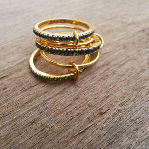 18k Gold Filled Emerald Multi Link Connected Ring Chunky Interlocking Ring Eternity Statement 925 Silver Ring Promise Ring For Her