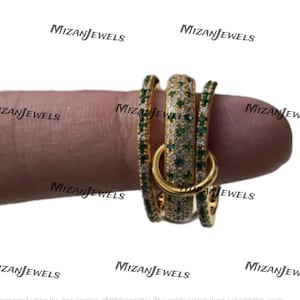 18k Gold Filled Emerald & Diamond Multi Link Connected Ring Chunky Interlocking Ring Eternity Statement 925 Silver Ring Promise Ring For Her