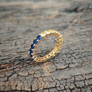 18k Gold Plated Sterling Silver Sapphire and Citrine Eternity Band | Blue and Yellow Gemstone Ring | Stackable Gold Ring | Anniversary Band