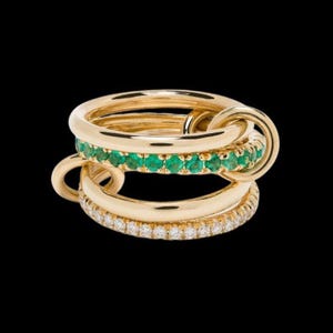 18k Gold Filled Emerald & Diamond Multi Link Connected Ring Chunky Interlocking Ring Eternity Statement 925 Silver Ring Promise Ring For Her