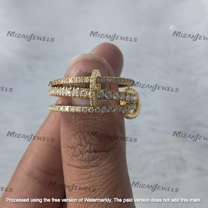 18k Gold Filled White Diamond Multi Link Connected Ring Chunky Interlocking Ring Eternity Statement 925 Silver Ring Promise Ring For Her