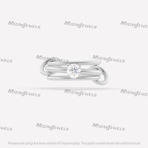 925 Solid Silver Moissanite Solitaire Ring, Three Connected Interlocking Multi Band, Prong Set Moissanite Wedding Band, Stacking Band Ring