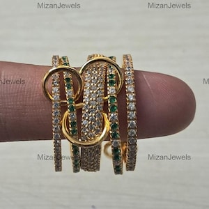Emerald and Diamond Five Interlocking Ring, 18k Yellow Plated Band Ring, Handmade Spinner band Ring, Anniversary Eternity Ring, Gift for Her