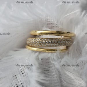 18k Gold Filled White Diamond Multi Link Connected Ring Chunky Interlocking Ring, Eternity Statement 925 Silver Ring Promise Ring For Her
