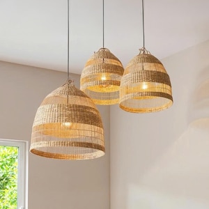 Rattan pendant lights wicker lamp shade woven chandelier art deco lamp for kitchen island or dining room