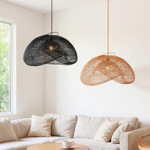 Rattan pendant ligh black rattan light fixture boho chandelier bamboo wicker lampshade for cozy home decor