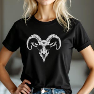 Sunglasses Goat Skull T-Shirt: Gothic Satanic Halloween Tee