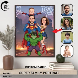 Superhelden Familien Portrait: Personalisierte Digital Kunst (Digitaler Download