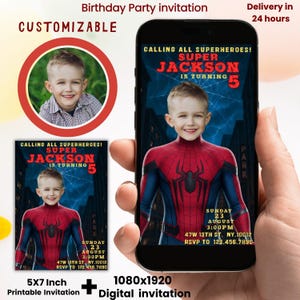 Customizable superheroes birthday invitation with photo,face swap invitation,spider invitation card,spiderman party invitation card