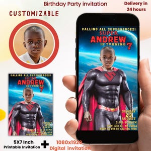 Customizable superheroes birthday invitation with photo,face swap invitation,superman invitation card,superhero party invitation card