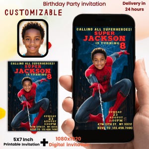 Customizable superheroes birthday invitation with photo,face swap invitation,spider invitation card,spiderman party invitation card