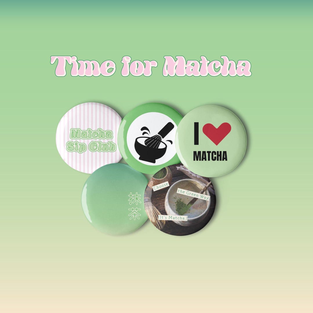 Matcha Button Matcha Lover Pin Set | 5 Pack 1.25