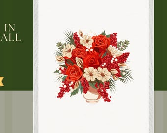 Framed Red Rose Bouquet Print: Elegant Botanical Wall Art