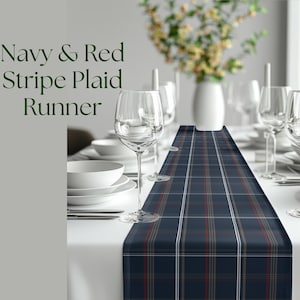 Navy Plaid Table Runner: Farmhouse Tartan Dining Decor