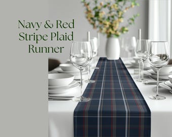 Navy Plaid Table Runner: Farmhouse Tartan Dining Decor