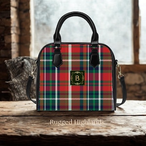 Borsa a mano in tartan: borsa con monogramma, finiture in pelle e tracolla staccabile