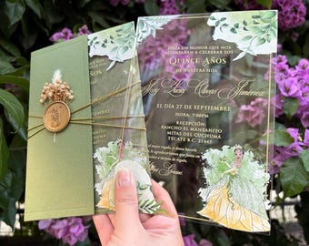 Princess Tiana, Frog & Princess, Acrylic Invitation, Quinceañera, Sweet 16