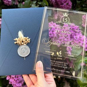 XV Años, Quinceañera, Sweet 16, Birthday, Quince Años invitation, Acrylic  invitation, Clear acrylic invitation, Navy blue envelope, Invite