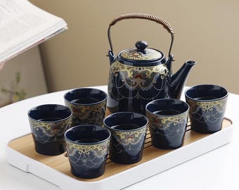 Handmade Ceramic Tea Set, Teapot With Teacups, Japanese Tea Set, Teapot With Infuser, Afternoon Tea Set, Kitchen Decor, Christmas Gift