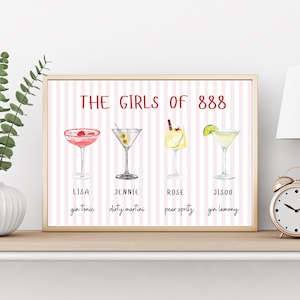 Custom Roommate Drink Print, Roommates as Drinks, Trendy College Apartment Dorm Art, Bar Cart Decor, Cocktail Poster, Personalized Wall Art