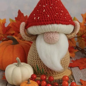 Gehaakt patroon Halloween-paddenstoelkabouter, pdf-bestand met amigurumi-tutorial voor beginners, woondecoratie spookachtig seizoen