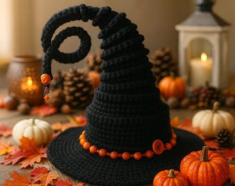 Wzór na szydełkowy kapelusz czarownicy z muchomora, wzór PDF na Halloween z amigurumi, prezenty na upiorny sezon, wystrój domu DIY